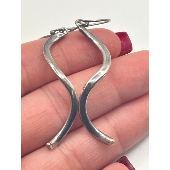 925 Sterling Silver Wavy Dangle Earrings - Picture 5 of 6